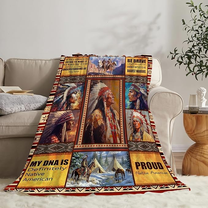 Native American Blanket Ultra Soft Cozy Indians Throw Blanket Fleece Fuzzy Plush Native American Decor Gifts for Women Girls Adults Couch Sofa 80"x60"