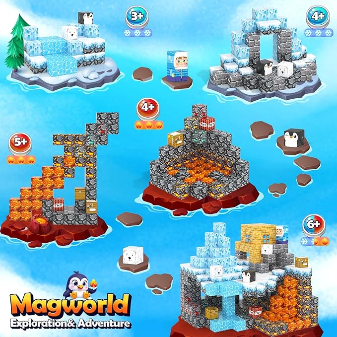 Large Magnetic Blocks 110PCS Ice Fire World Inspired Playset Kids Magnet Toys 1 inch Building Cubes Magworld Add-on Building Craft Sensory Toys Game Gifts for Kids Ages 3-5 4-6 5-7 8-12