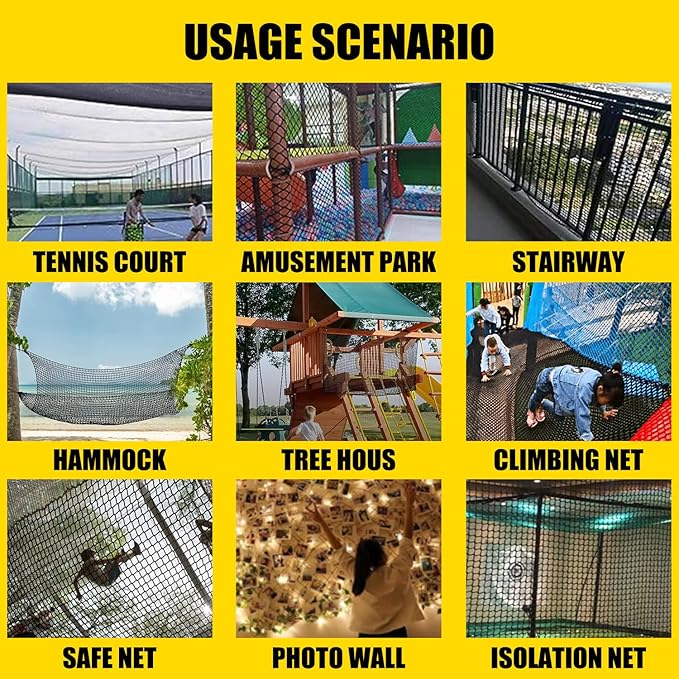 Climbing Cargo Net for Kids Outdoor Balcony & Playground Safety Net - Knotless Polyester Sports Netting