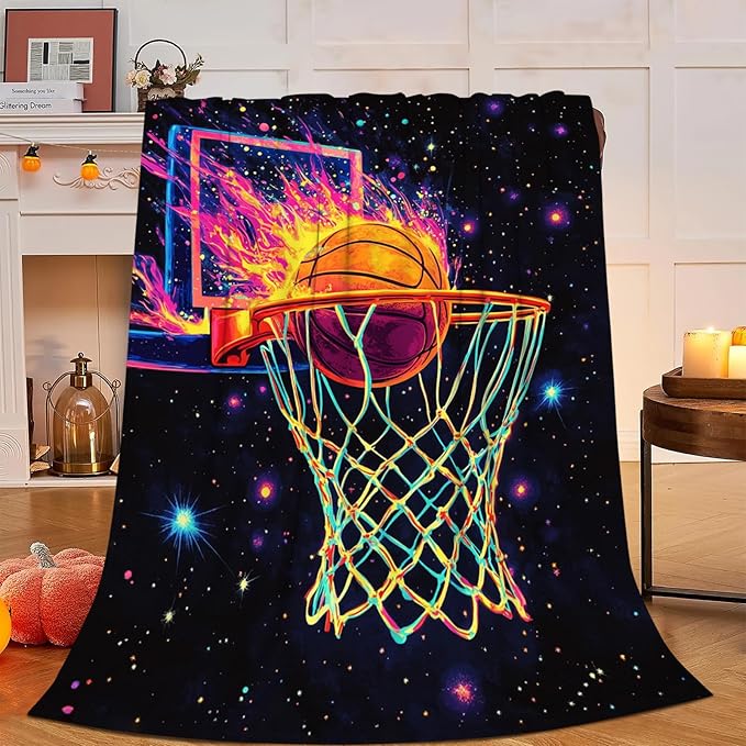 Basketball Blanket, Basketball Blanket, Sports Ball Gifts Blankets Stuff Fleece Flannel Plush for Boys Men Women Girls Lovers Adults Soft Bedding Gift for Sofa Bed Office Home Decor 80"x60"