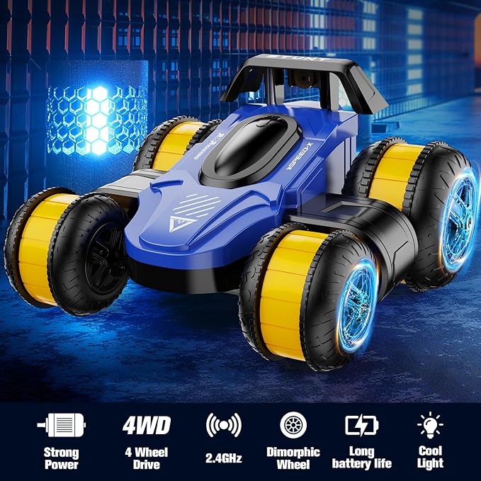 High Speed Drift Remote Control Stunt Deformation Car, Birthday Gifts, for Boys and Girls 3-16 Years Old (Bright Blue)