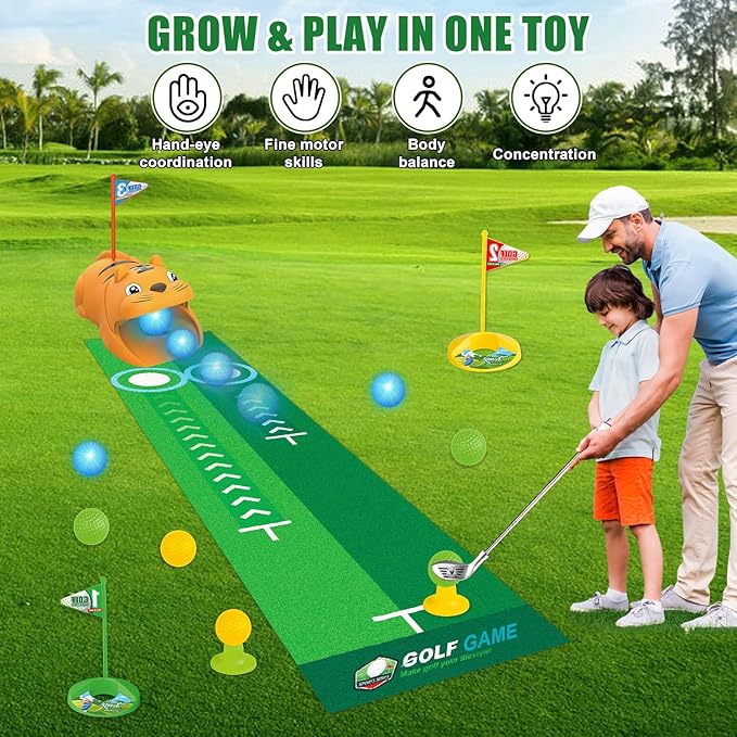 Fistone Kids Toy Golf Set, with Automatic Golf Returner, Golf Balls, Clubs, Putting Mat, Indoor Outdoor Sports Toy Birthday Gift