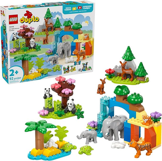 LEGO DUPLO Town 3 in 1 Wild Animal Families Building Toy Playset - Preschool Learning and Educational Animal Toy for Toddlers, Boys and Girls, Ages 2+ - with 10 Animal Figures - Baby Gift Idea - 10446
