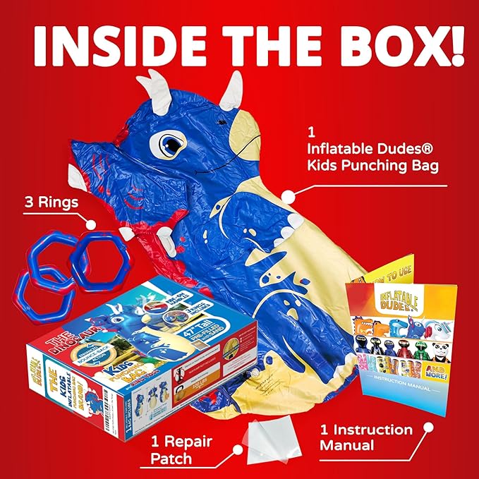 INFLATABLE DUDES Dinosaur -Kids Punching Bag | Already Filled with Sand| Bop Bag | Premium Inflatable Toy | Punching Bag for Kids | Enhanced Bounce-Back Action! | Indoor Outdoor - Party Games