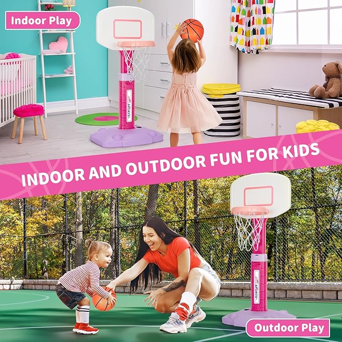 Toddler Basketball Hoop Indoor for Age 1-3, Adjustable Kids Basketball Hoop, Mini Basketball Hoops with 3 Balls for Outdoor Poolside, Birthday Christmas Sport Toys Gift for Baby Boy Girl 1 2 3 4, Pink