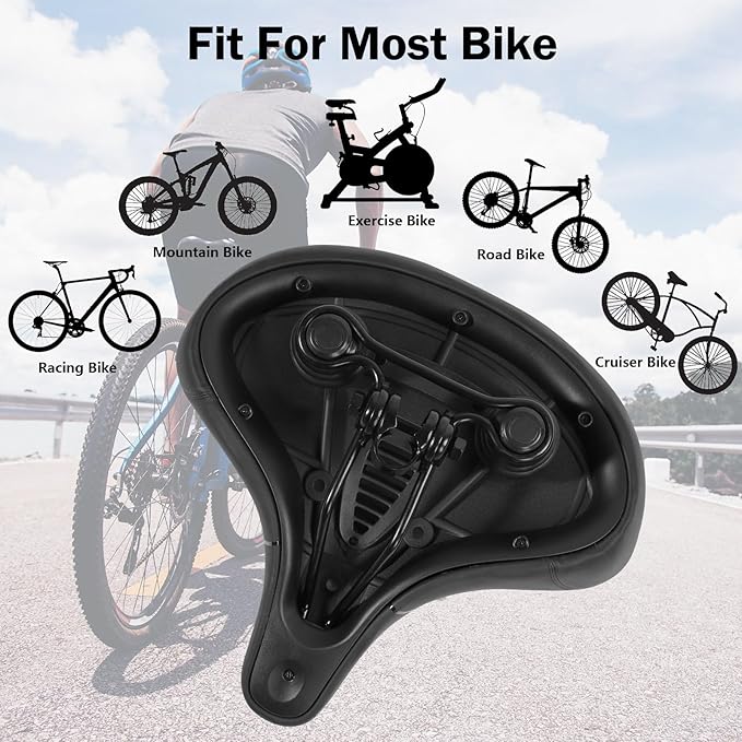 Haoqi Bike Seat Cushion for Men & Women Oversized Bike Saddle Compatible with City, Electric, Stationary, Peloton, MTB, Racing Bikes, Wide Winged, Padded, Waterproof, Shock Absorbing, Universal