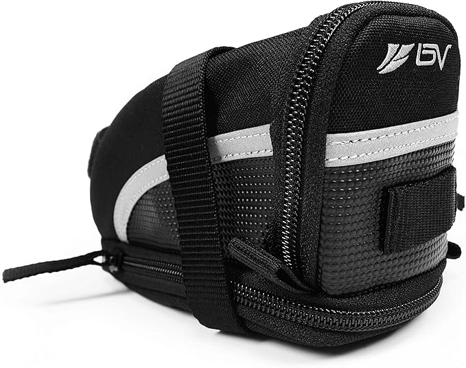 BV Strap-On Bike Bag with Reflective Material - Capacious Saddle Bag with Seperate Divider for Small Items & Room for All Your Essentials - Bike Pouch with Taillight Hanger for Maximum Safety