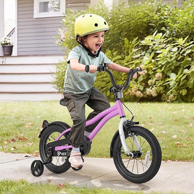 BABY JOY Kids Bike, 12 14 16 18 Inches Sporty Bicycle with Training Wheels, Adjustable Seat, Handbrake & Coaster Brake, Reflectors, Girls Boys Bike for 3-8 Years Old Children