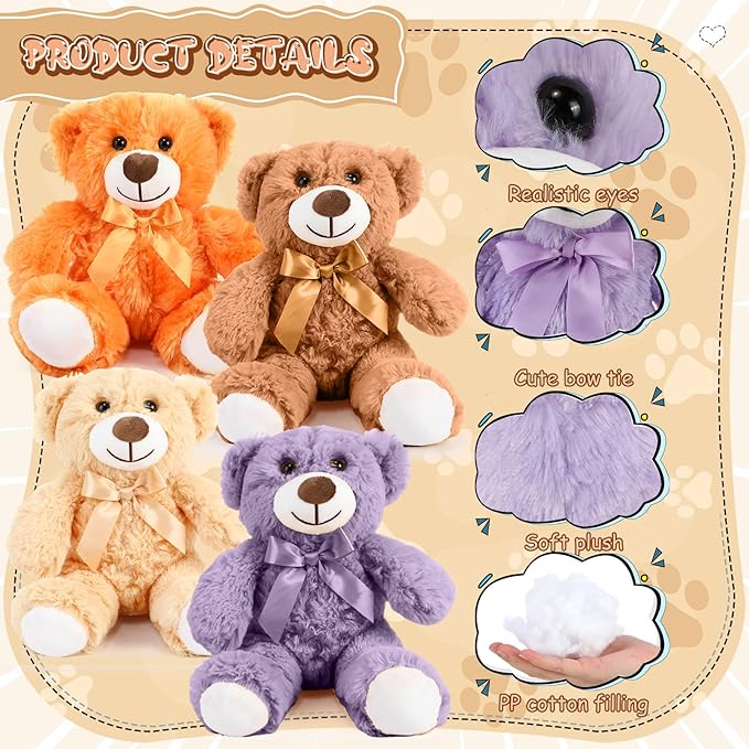 Liliful 18 Pcs 14 Inch Bear Stuffed Animals Bulk Baby Shower Soft Plush Bear Gifts for Birthday Christmas Party Favor Wedding Multicolor Unisex Multi-Purpose Plush Gifts