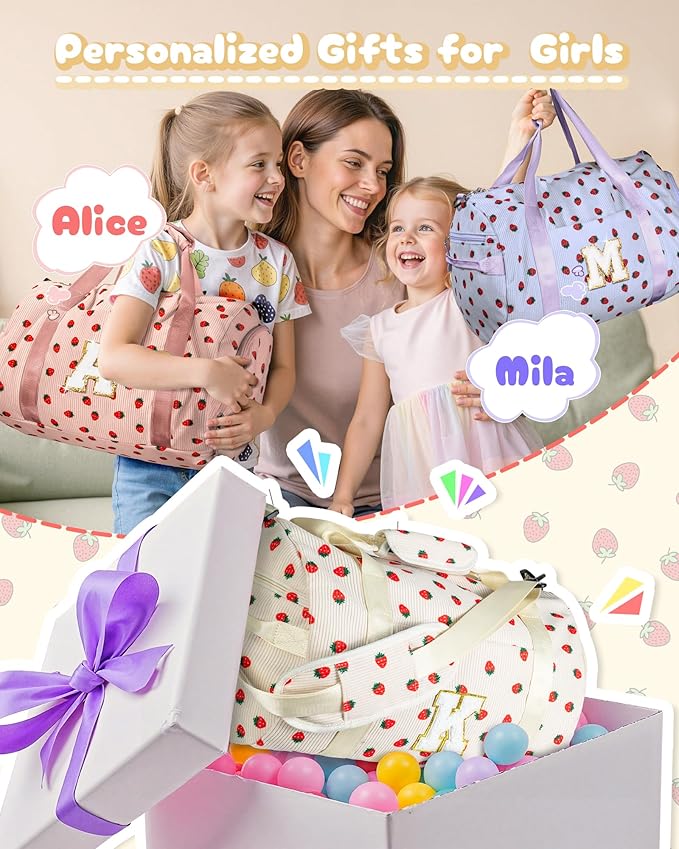 Teen Girl Gifts Trendy Stuff, Girls Gym Bag, Kids Personalized Weekend Duffel Bags with Shoe Compartment, Initial Travel Tote with Makeup Bag, Birthday Gift for Grandkids (Letter K)