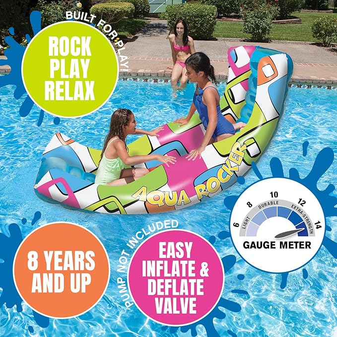 Poolmaster Aqua Rocker Inflatable Swimming Pool Float Ride On, Outdoor Toy For 8 Years Old and Up Boys, Girls, and Adults Pool Blow-Up Floatie and Lounge