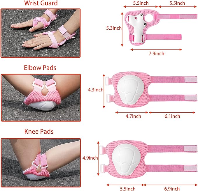 Kids Helmet Set with Knee Pads Elbow Pads Wrist Guards,Adjustable Helmet for Toddler Kids&Youth,3~14yrs Girl Boy Kids Protective Gear Set for Roller Skate Scooter Inline skatings Longboard