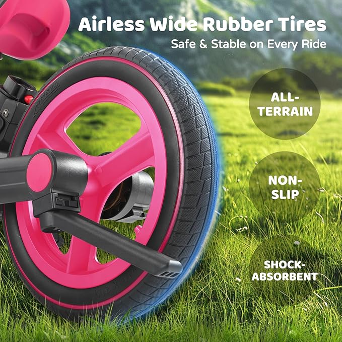 JMMD Toddler Bike with Push Handle for Kids 18-60 Months, 6 in 1 Foldable Push Bike with Training Wheels, Pedals, Brakes, Kickstand, Kid Balance Bike Gift & Toys for Boy & Girl