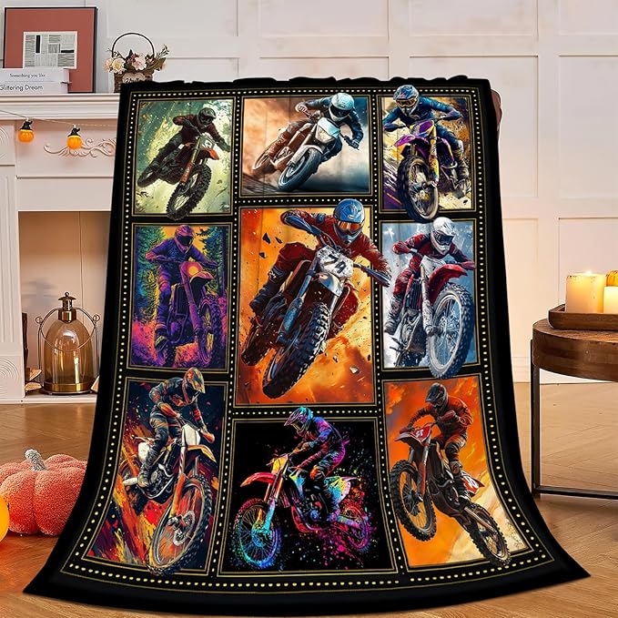 Motorcycle Blanket, Motorcycle Throw Blanket, Racer Sports Gifts Blankets Stuff Fleece Flannel Plush for Men Boys Women Girls Lovers Adults Soft Bedding Gift for Sofa Bed Office Home Decor 80"x60"