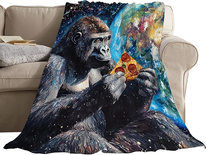 Funny Gorilla Blanket Fleece Soft Warm Plush Chimpanzee Animal Space Galaxy Throw Blanket Lightweight Plush Fuzzy Cozy Monkey Blankets for Kids Adult Suitable for Couch Sofa Bed 80"X60"