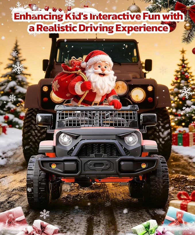 ELEMARA 12V Ride on Toys, Electric Vehicles for Kids w/3 Speeds, 3.5 mph Max, Ride on Car with Remote Control, Motorized Truck, Toddler Electric Car w/Bluetooth, LED Lights,Shock Absorbers-Light Pink