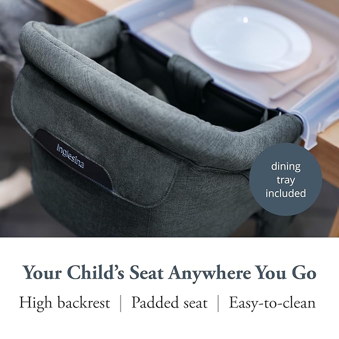 Inglesina Fast Table Chair - Charcoal Gray Melange + Fast Dining Tray - Portable Baby High Chair - for Babies & Toddlers up to 37 lbs - Fits Tables 0.8'' to 3.5'' Thick - Compact - Travel Bag Included