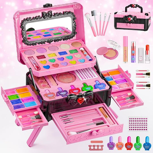Kids Makeup Sets for Girls - Pretend Make Up Kits Real Washable Princess Toys with Mirror, Real Dressing Table with Stand Play Makeup Toys for 3 4 5 6 7 8-12 Year Old Girls Birthday & Christmas
