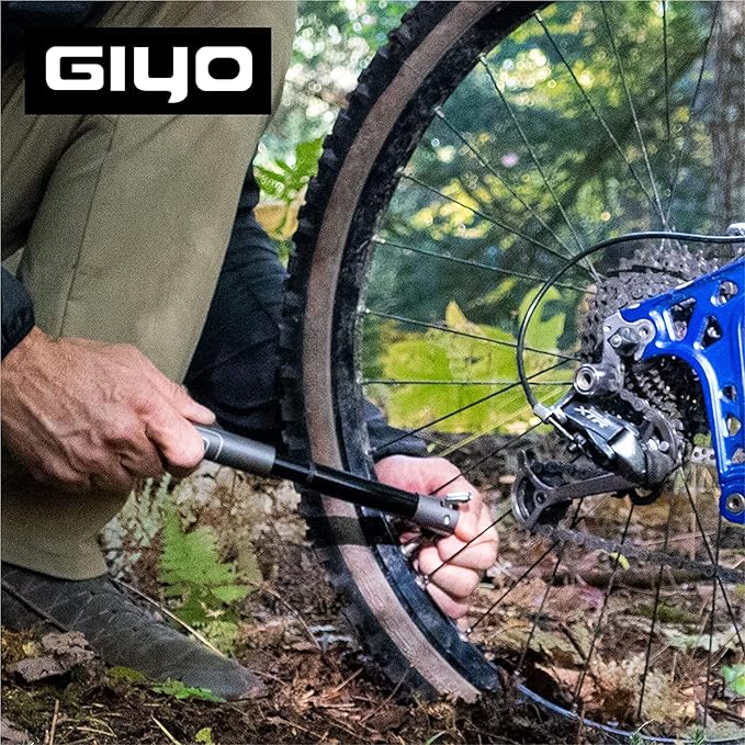 GIYO Small Bike tire Pump Schrader & Presta Valve for MTB 80 PSI Telescopic Barrel All Metal CNC Portable Mini Bike Pump Secure Valve Lock for Easy Pumping | Taiwan Made GM043
