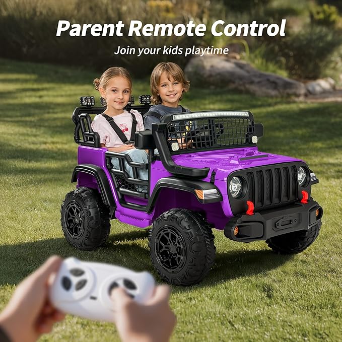 2 Seater Ride on Car Toy, 24V 4WD Electric Car for Kids 4-8 with Remote Control, 4x200W Motors, Capacity 110 lb - Purple