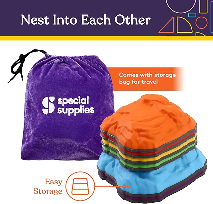 Special Supplies Mountain Shaped Stepping Stones for Kids Indoor and Outdoor Balance Blocks Promote Coordination, Balance, Strength Child Safe Rubber, Non-Slip Edging (Multi-Color, 6)