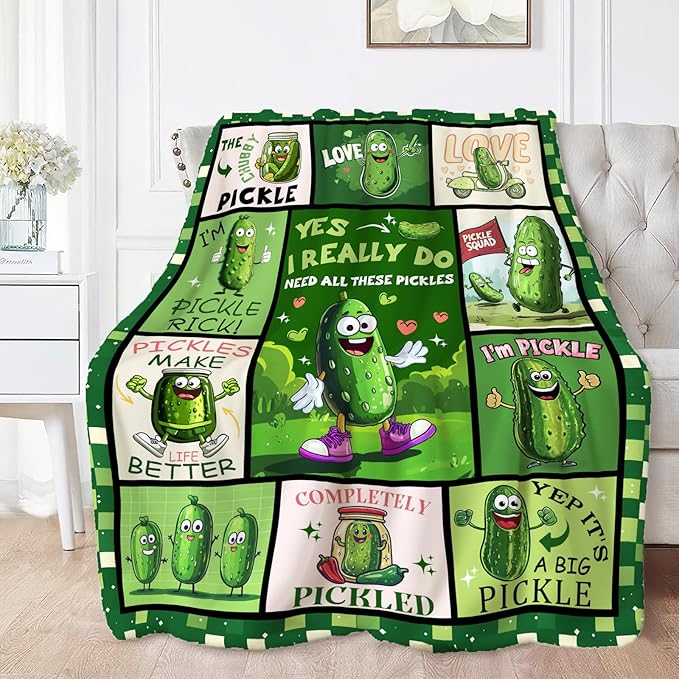 Pickle Throw Blanket Soft Pickle Lovers Flannel Blanket for Girls Boys Lightweight Cozy Print Blankets Gift for Women Men Couch Sofa Bed 80" x 60"
