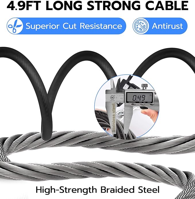 Fingerprint Cable Lock, Anweller 4.9FT Long Heavy Duty Anti Theft Bike Lock, Weatherproof Keyless Electronic Digital Biometric Bluetooth Smart Lock for Bicycle Scooter Lawnmower Skateboard - Blue