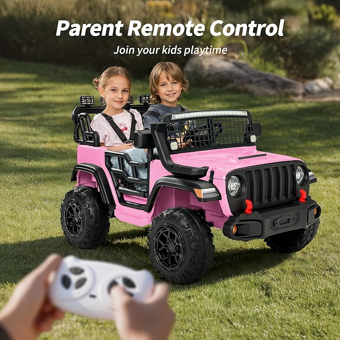 2 Seater Ride on Car Toy, 24V 4WD Electric Car for Kids 4-8 with Remote Control, 4x200W Motors, Capacity 110 lb - Light Pink