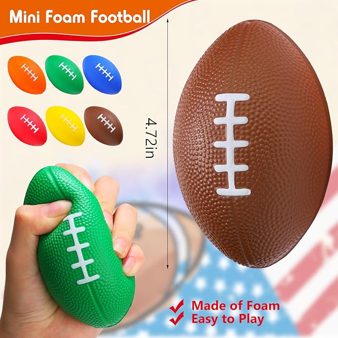 Jerify 12 Pcs Mini Footballs for Kids 4.72 Inch Foam Stress Balls - Waterproof Small Football for Birthday, Carnival, Reward, S Bow Game, Party Favors (Bright Color)