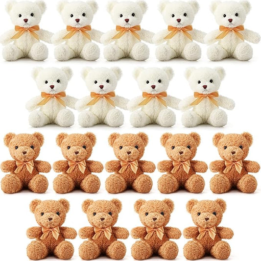 Lenwen 18 Pcs Bear Stuffed Animals Bulk 12 Inch Soft Plush Bears Doll Small Stuffed Toy for Boy Girl Baby Shower Valentines Christmas Birthday Decor Gift Party Favors(Light Brown, White)