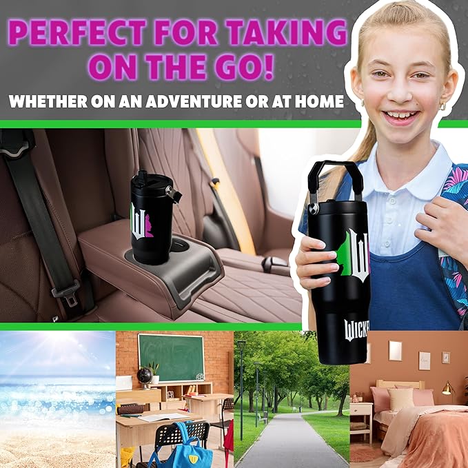 Get Trend Wicked Tumbler with Straw 30oz Girls Teens Insulated Cup with Lid Handle Travel Mug Cups with Lids for School Sports Gifts for Girls (Black Wicked)