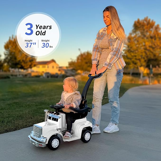 3-in-1 Ride on Push Car for Toddler with Handle, Toddler Ride on Toy for Boys, Stroller Sliding Walking Car w/Music, Horn and Lights - White