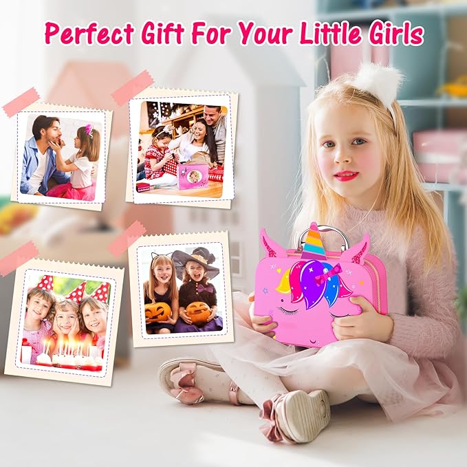 Kids Makeup Kit for Girl - 2 in 1 Kids Washable Makeup Toys & Nail Art Kit with Nail Dryer and Storage Case, Real Girl Makeup Set Birthday Gifts Toys for 3 -12 Year Old Girls, Pink