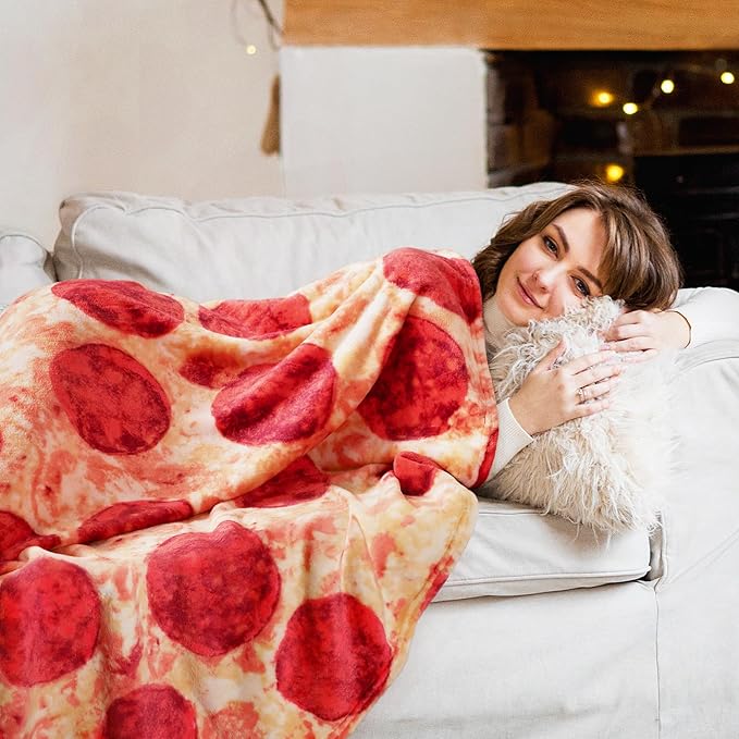 LetsFunny Pizzas Blanket, 2.0 Double Sided Wrap Throw Blanket for Adults Kids, Giant Funny Realistic Food Blankets, Soft Flannel Round Throw Blanket Cool Presents