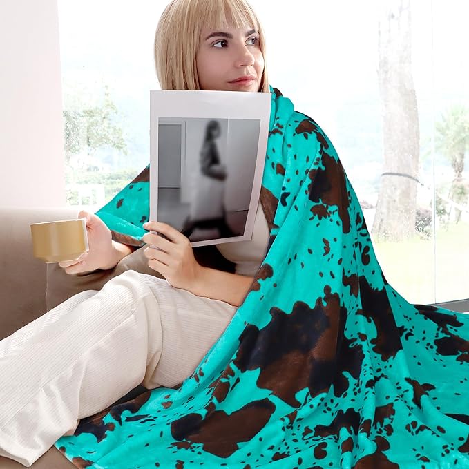 Fleece Teal Blanket Twin Size Soft Warm Turquoise Blue Blanket Lightweight Fuzzy Throw for Sofa Couch Bed Travel