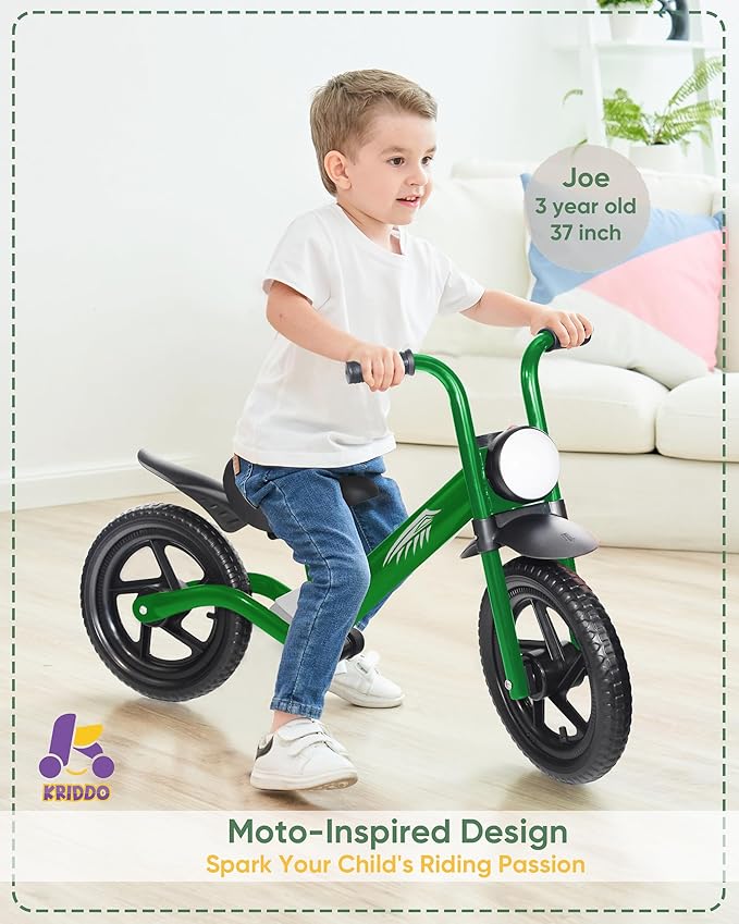 KRIDDO Kids Balance Bike for 2-5 Years, with Front Light, Upgraded Tires for All Terrain, Upgraded Bearing for Smooth and Stable Riding, Front and Rear Fenders, Adjustable Seat