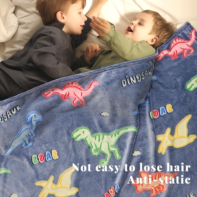 Dinosaur Blanket Glow in The Dark Dino Blankets for Boys Kids Dinosaurs Toys for Boys Gifts Soft Fleece Cute Toddler Blanket for Bed Dinosaur Decor Kids Birthday Christmas Valentines Presents