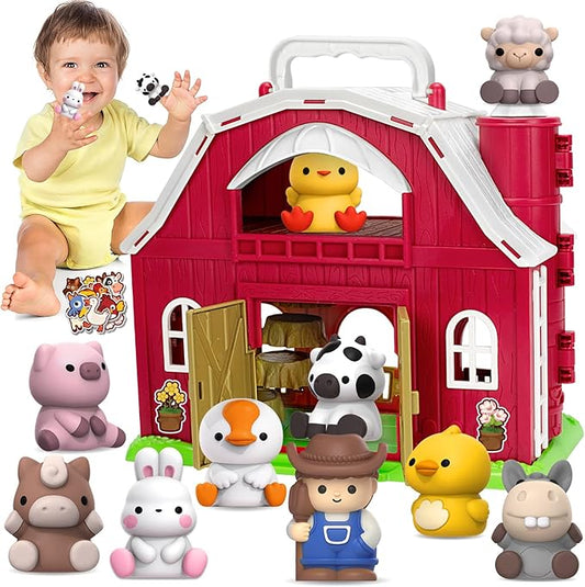 KMUYSL Toys for 1+ Years Old Boys Girls, Big Red Barn Farm Animal Playset for 1-3 Years Old, Learning Montessori Toys, Christmas Easter Birthday Gift for Baby Kids Toddlers Age 12+Months
