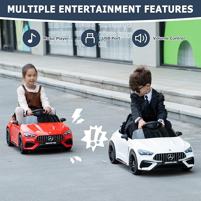 TOBBI Kids Electric Ride On Toy Car, Toddlers Battey-Powered Vehicle with Parental Remote Control/Soft Start/3 Speeds/Horn & LED for Children Ages 3-6 Years-Red