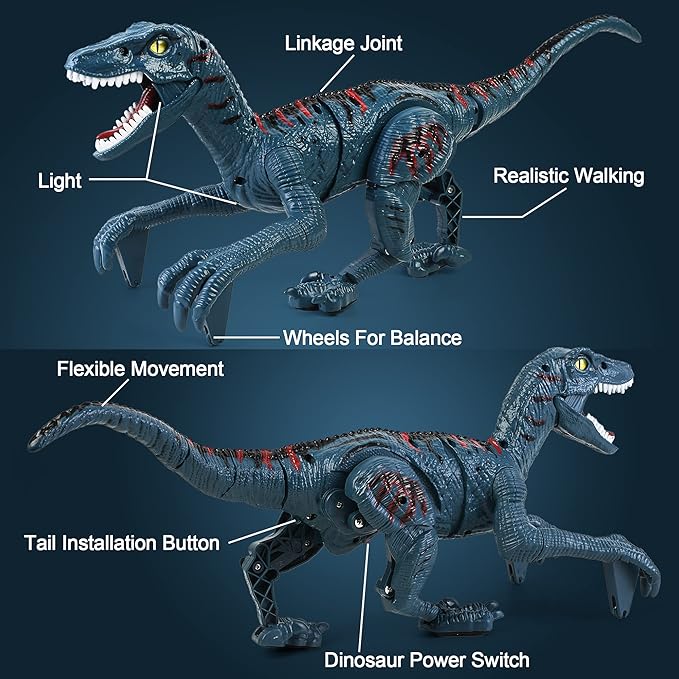 Large Remote Control Dinosaur Toys Kids - Jurassic Velociraptor Toys Imitates Walking and Sounds - Robot Toys That Can Sing, Shaking Head and Tail