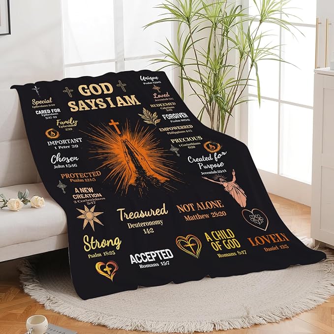 Bible Verse Blanket Spiritual Prayer Christian Faith Throw Inspirational God Says I Am Scripture Religious Gifts for Women Men Adults Girls Soft Cozy Plush Fuzzy Fleece Blanket Decor 40''X50''