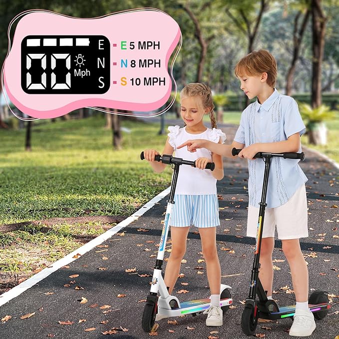 Caroma Electric Scooter for Kids Ages 6-14, 150W/180W Motor,10 MPH Max Speed & 7 Miles,Adjustable Height & Speed,Colorful Lights,LED Display,Foldable Kids Electric Scooter 132 Lbs Max Load