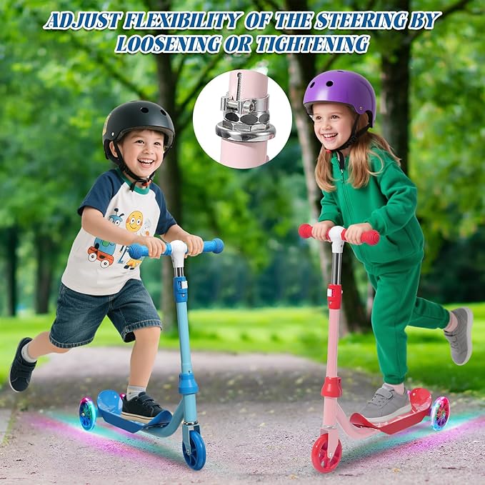 Kids Kick Scooter with Adjustable Height & LED Flash Wheels | 3 Growing Levels | Outdoor Fun for Boys & Girls