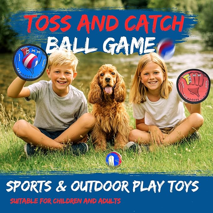 Toss and Catch Ball Game Outdoor Toys, Kids Yard Beach Toys Outside Games Set Kids Toddler Baseball Glove & Catch Ball Toy，Birthday Gift for 3 4 5 6 7 8 9 10 Year Old Boys Girls (Upgraded)