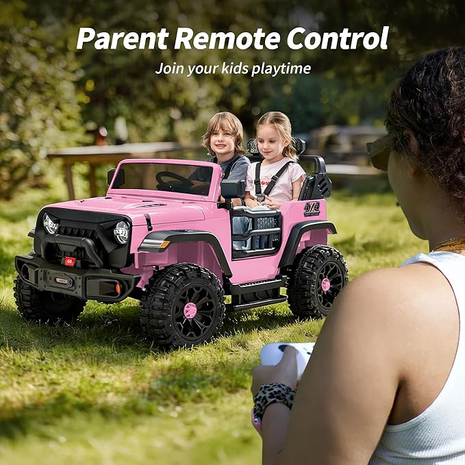 2 Seater Ride on Car Toy, 24V 4WD Electric Car for Kids 4-8 with Remote Control, 4x200W Motors, Capacity 150 lb - Light Pink