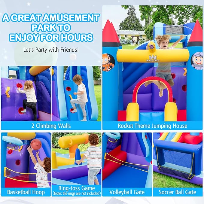BOUNTECH Inflatable Water Slide, 10-in-1 Water Park Jump Castle for Big Kids 5-12, Water Slides Inflatables w/Huge Splash Pool, Football Gate, Water Bounce House for Kids Outdoor Backyard Party Gifts