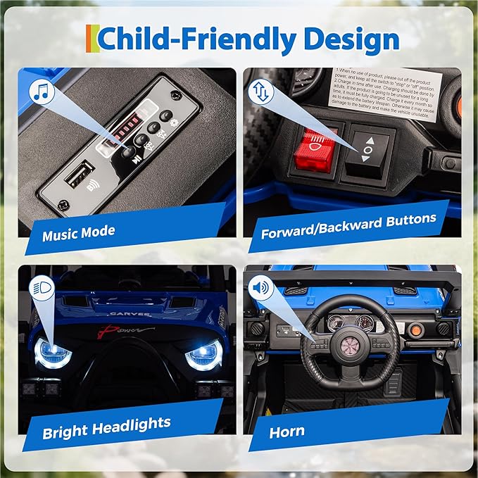 Kids Ride On Truck Car, 12V Ride On Toy Battery Powered Vehicles w/Parent Remote, Spring Suspension, Electric Car for Kids with Bluetooth Music, LED Light, Ideal Car Gift for Boys Girls, Blue