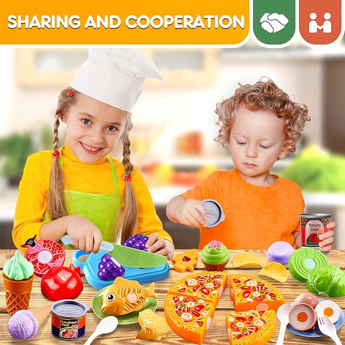 Play Food Sets for Kids Kitchen,66PCS Play Kitchen Accessories,Cutting Toy Food Kids Kitchen Accessories with Pizza,Fruits & Storage Bag,Educational Toys Gift for Boys Girls 3 Year Old