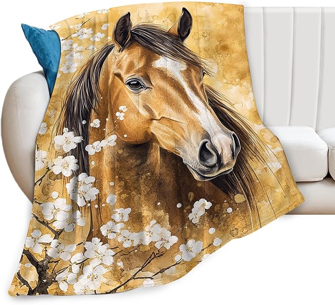 Horse Blanket Gifts for Girls Horse Stuff Throw Blanket Cozy Plush Fleece Flannel Animal Flower Blankets for Lovers Decor Boys Women Men 60"X50"