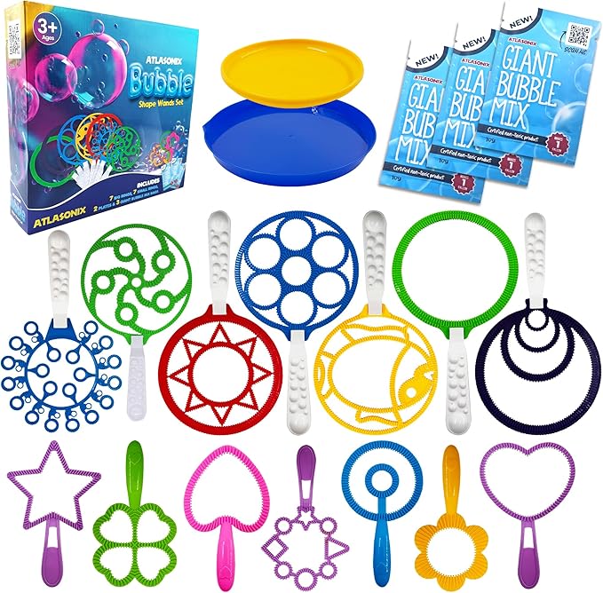 Giant Bubble Wands - Bubbles for Kids, Giant Bubbles, Bubble Toys, Large Blowing Rings, Variety Shapes Set for Big Soap Bubbles, Includes Huge Bubble Mix Solution Kit 19 Pack